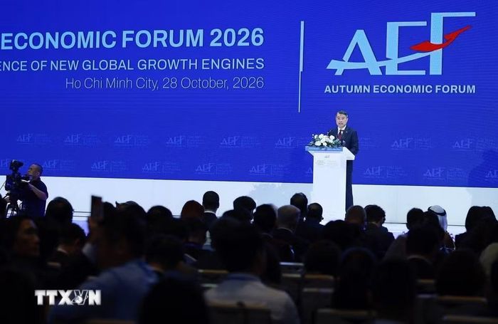 Thủ tướng Lê Minh Hưng phát biểu tại Phiên toàn thể cấp cao Diễn đàn Kinh tế Mùa Thu 2026 (AEF 2026). (Ảnh: Dương Giang/TTXVN)