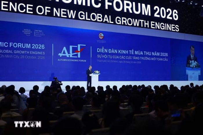Thủ tướng Lê Minh Hưng phát biểu tại Phiên toàn thể cấp cao Diễn đàn Kinh tế Mùa Thu 2026 (AEF 2026). (Ảnh: Dương Giang/TTXVN)