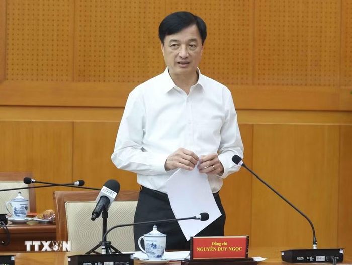 Đồng chí Nguyễn Duy Ngọc, Ủy viên Bộ Chính trị, Bí thư Trung ương Đảng, Trưởng Ban Tổ chức Trung ương phát biểu. (Ảnh: Thống Nhất/TTXVN)