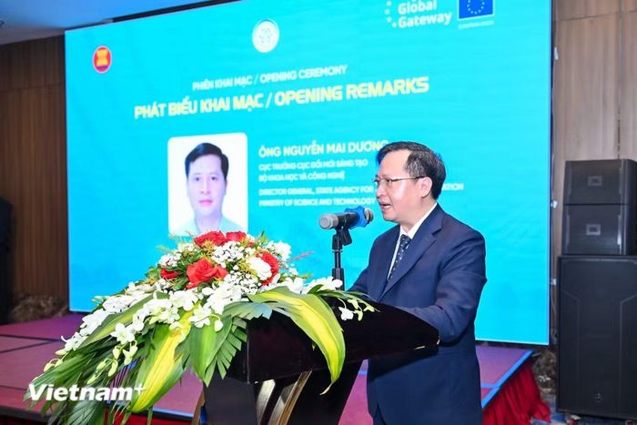 Ông Nguyễn Mai Dương, Cục trưởng Cục Đổi mới sáng tạo phát biểu tại Diễn đàn. (Ảnh: Minh Sơn/Vietnam+)
