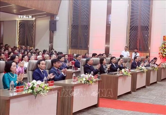 Tổng Bí thư, Chủ tịch nước Tô Lâm và các đại biểu tham dự lễ kỷ niệm. Ảnh: Thống Nhất/TTXVN