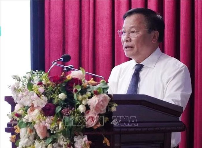 PGS.TS Nguyễn Duy Cường, Hiệu trưởng Trường Đại học Y Dược Thái Bình, Trưởng Ban quản lý Dự án VALID phát biểu tại hội thảo. Ảnh: Nguyễn Công Hải/TTXVN