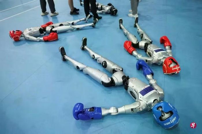 Robot hình người đo ván trên sàn đấu, cổ phiếu doanh nghiệp robot đo ván trên sàn chứng khoán? Ảnh: Zaobao.