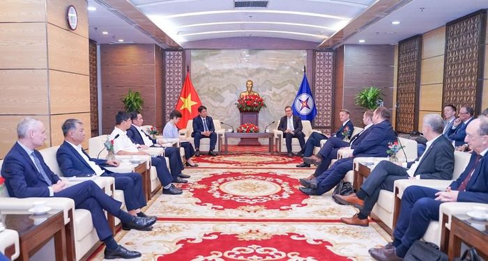 Tổng giám đốc EVN Nguyễn Anh Tuấn làm việc với đoàn đại biểu Ủy ban Kinh tế và Năng lượng của Quốc hội Liên bang Đức. Ảnh: Khánh Ly/Bnews.vn/vnanet.vn