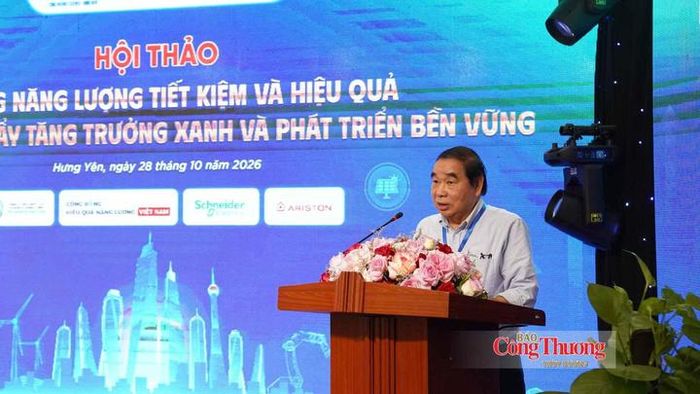 Ông Nguyễn Đình Hiệp, Chủ tịch Hội Khoa học và Công nghệ sử dụng năng lượng tiết kiệm và hiệu quả Việt Nam (VECEA) phát biểu tại hội thảo.