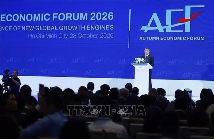 Thủ tướng Lê Minh Hưng phát biểu tại Phiên toàn thể cấp cao Diễn đàn Kinh tế Mùa thu 2026 (AEF 2026). Ảnh: Dương Giang/TTXVN