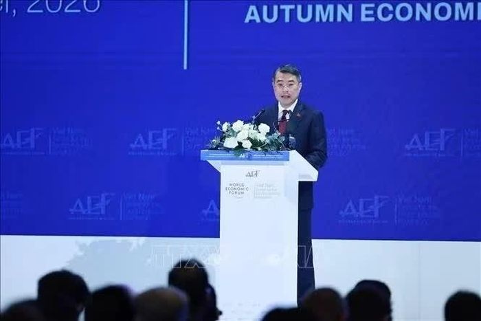 Thủ tướng Lê Minh Hưng phát biểu tại Phiên toàn thể cấp cao Diễn đàn Kinh tế Mùa thu 2026 (AEF 2026). Ảnh: Dương Giang/TTXVN
