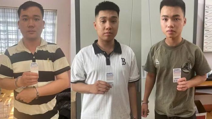  3 đối tượng Lâm, Lĩnh, Huy (từ trái qua) đã bị khởi tố, tạm giam. Ảnh: Duy Hải 