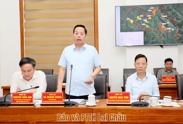 Đồng chí Hà Quang Trung - Phó Bí thư Tỉnh uỷ, Chủ tịch UBND tỉnh phát biểu tại buổi làm việc. 