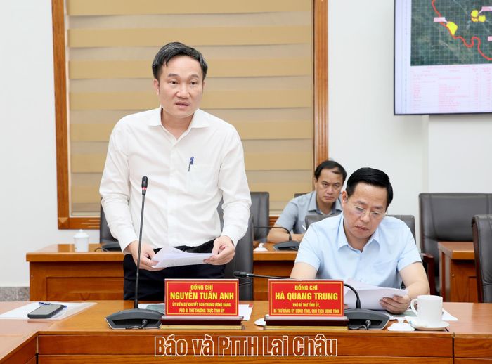Đồng chí Nguyễn Tuấn Anh - Uỷ viên dự khuyết Ban Chấp hành Trung ương Đảng, Phó Bí thư Thường trực Tỉnh uỷ phát biểu tại buổi làm việc. 