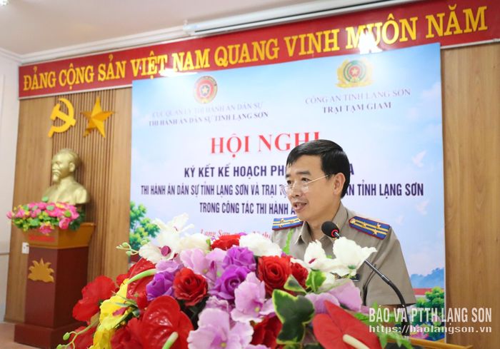 Trưởng Thi hành án dân sự tỉnh phát biểu tại hội nghị