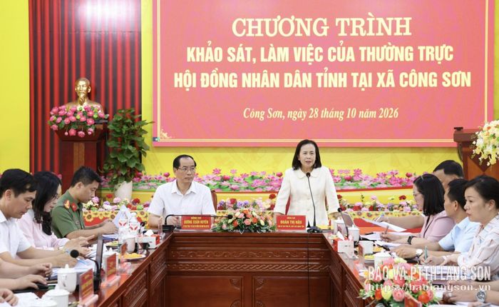 Đồng chí Đoàn Thị Hậu, Phó Bí thư Tỉnh ủy, Chủ tịch HĐND tỉnh phát biểu tại buổi khảo sát