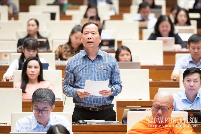 Đại biểu Nguyễn Đặng Ân, Phó Trưởng Đoàn đại biểu Quốc hội tỉnh phát biểu thảo luận tại hội trường