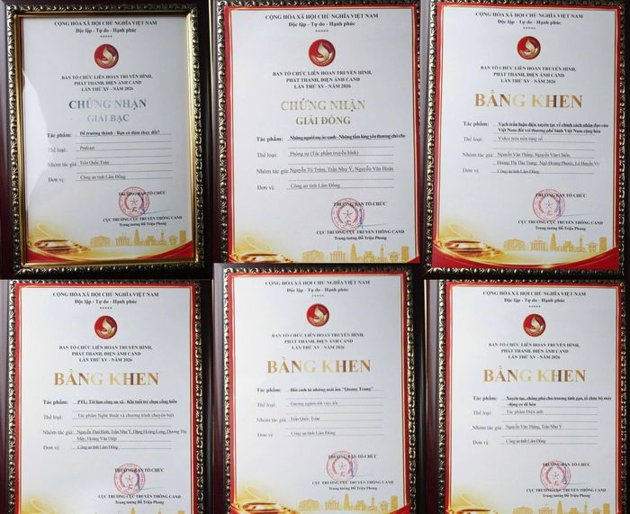 Giấy chứng nhận các tác phẩm đạt giải tại Liên hoan Truyền hình, Phát thanh, Điện ảnh CAND lần thứ XV năm 2026 của Công an tỉnh Lâm Đồng
