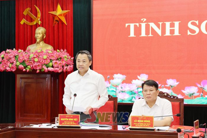 Đồng chí Nguyễn Đình Việt, Phó Bí thư Tỉnh ủy, Chủ tịch UBND tỉnh, báo cáo tại cuộc làm việc.
