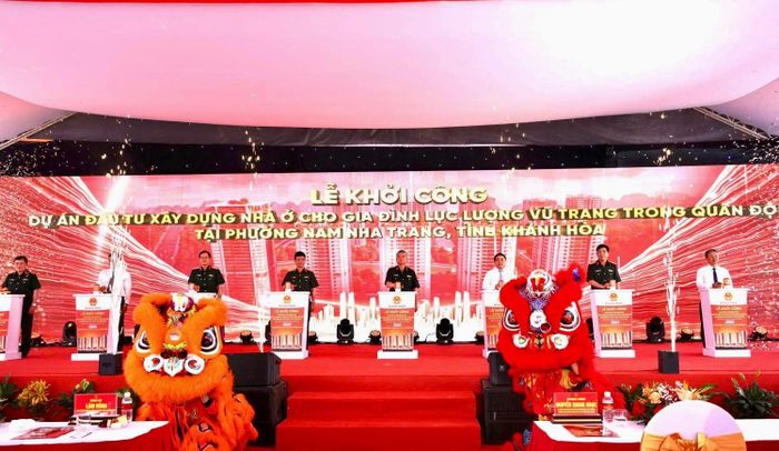 Lễ khởi công dự án nhà ở cho gia đình quân nhân tại phường Nam Nha Trang, tỉnh Khánh Hòa. Ảnh: Thanh Thanh
