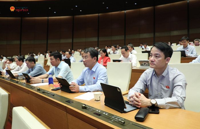 Các ĐBQH tỉnh Quảng Trị dự phiên thảo luận tại hội trường chiều 28/10. Ảnh: Khánh Duy