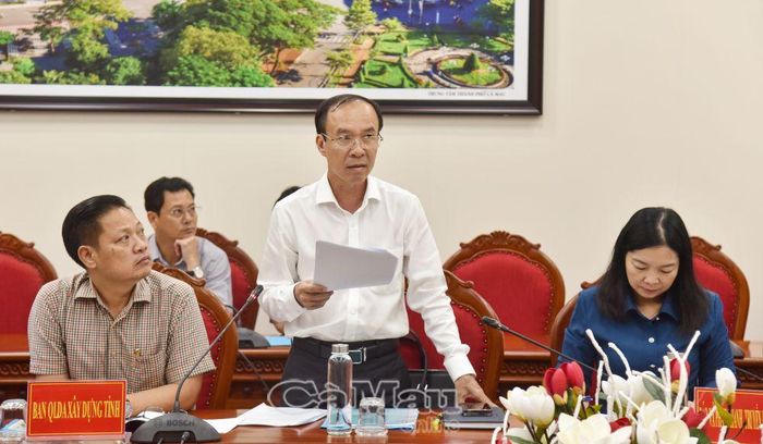 Ông Đoàn Tấn Thường, Trưởng phòng Quản lý dự án ODA, Ban Quản lý dự án xây dựng tỉnh, trình bày 3 phương án thiết kế Trường Phổ thông Cà Mau – Ninh Bình.