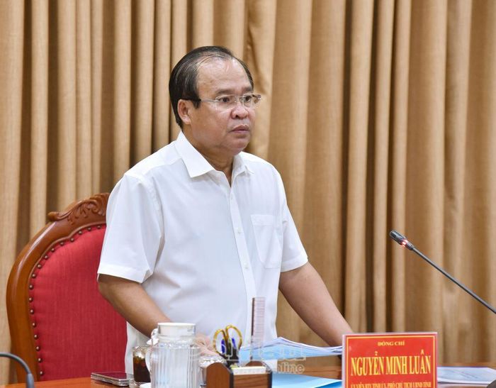 Đồng chí Nguyễn Minh Luân, Uỷ viên Ban Thường vụ Tỉnh uỷ, Phó Chủ tịch UBND tỉnh, phát biểu tại cuộc họp.
