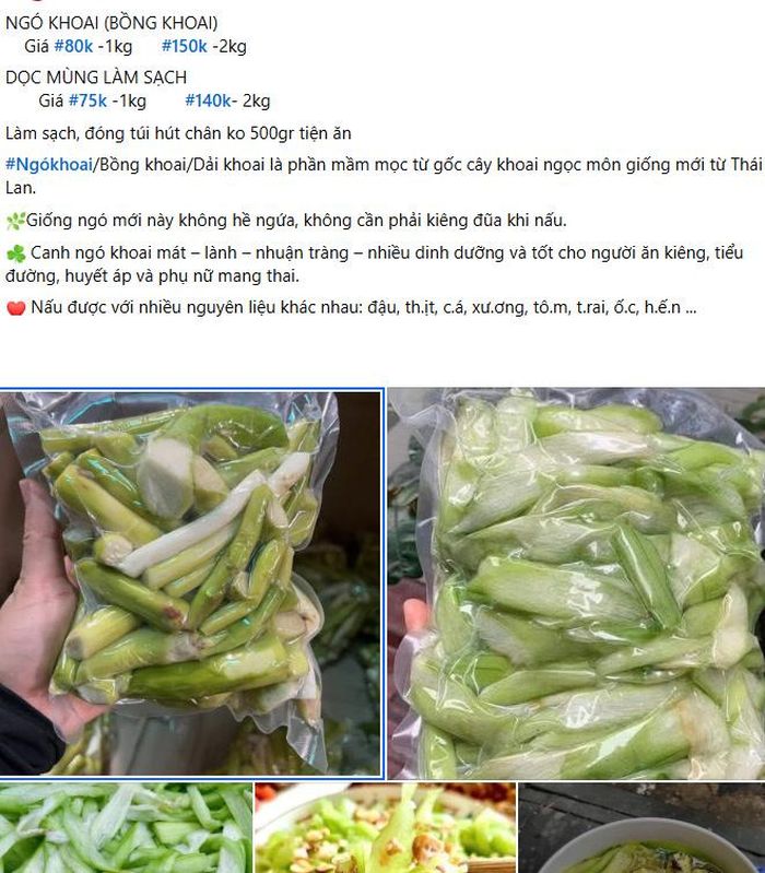 Ngó khoai được rao bán trên chợ mạng - Ảnh chụp màn hình