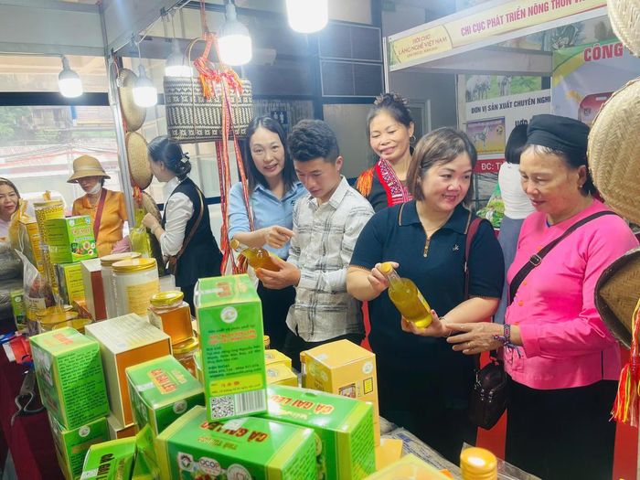 Sản phẩm OCOP của Lào Cai được trưng bày, giới thiệu tại hội chợ. (Ảnh: Lưu Hòa - Trung tâm Khuyến nông tỉnh Lào Cai).