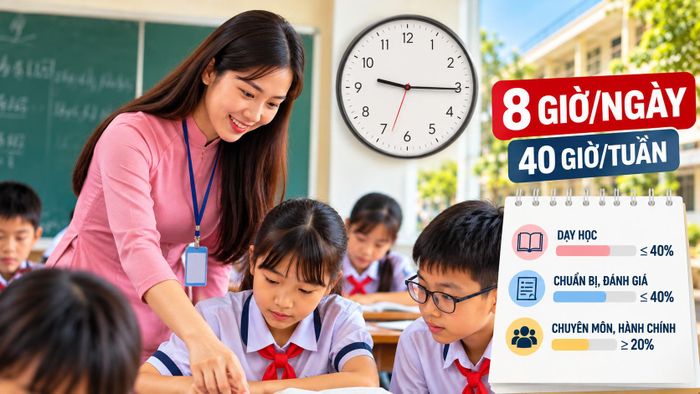 Theo đề xuất của Bộ GD&ĐT, giáo viên có thể làm việc 8 giờ mỗi ngày tại trường. (Ảnh minh họa: AI)