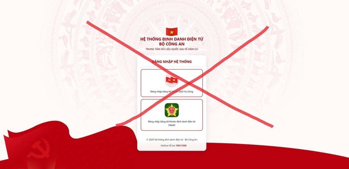 Giao diện website giả mạo hệ thống định danh điện tử VNeID.