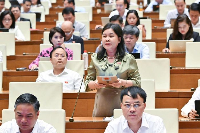 Đại biểu Nguyễn Phương Thủy (Đoàn đại biểu Quốc hội thành phố Hà Nội) góp ý vào dự thảo Bộ luật Hình sự (sửa đổi). Ảnh: Cổng TTĐT Quốc hội