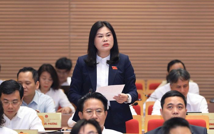 Đại biểu Đặng Thị Huyền (tổ 2) nêu những khó khăn trong tuyển dụng nhân lực quản lý, vận hành và bảo dưỡng đường sắt đô thị. Ảnh: Thành Thái Hùng