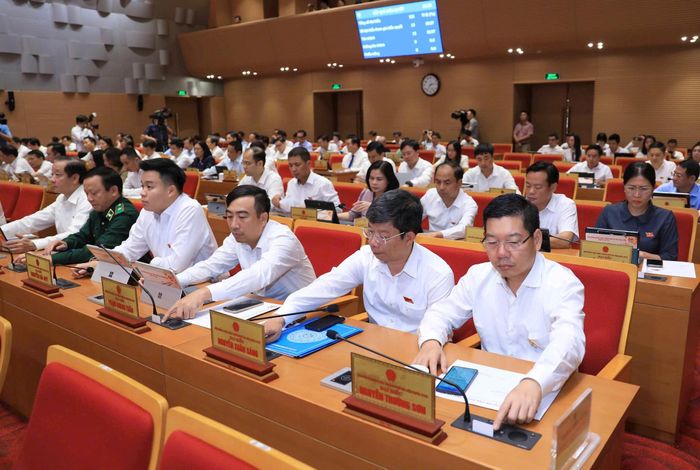 Các đại biểu biểu quyết thông qua nghị quyết. Ảnh: Thành Thái Hùng