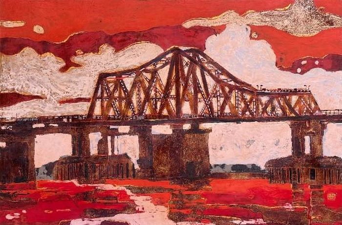 Tác phẩm "Chiều Long Biên" (sơn mài) - Nguyễn Minh Hải.