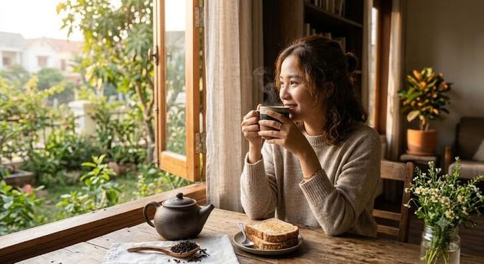 Người thường xuyên uống trà có nguy cơ mắc bệnh tim mạch thấp hơn. Ảnh minh họa AI