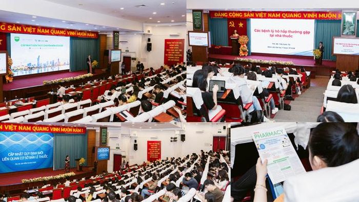 Các dược sĩ chăm chú theo dõi những nội dung chuyên môn được chia sẻ tại chương trình.