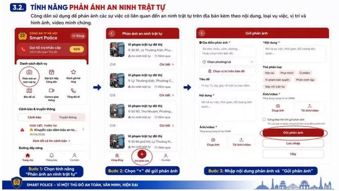 Tính năng phản ánh an ninh trật tự trên HaNoi Smart Police