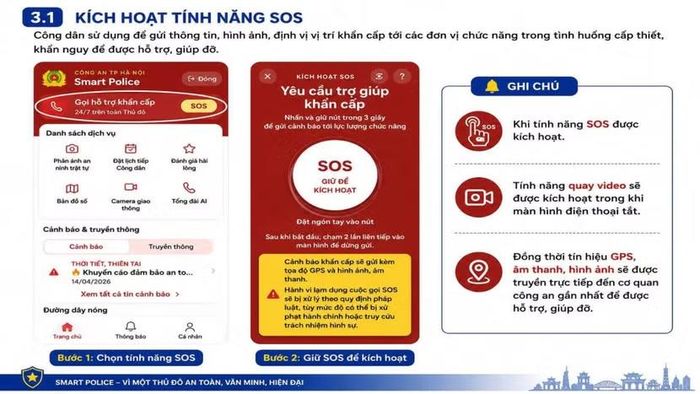 Kịch hoạt tính năng SOS trên HaNoi Smart Police