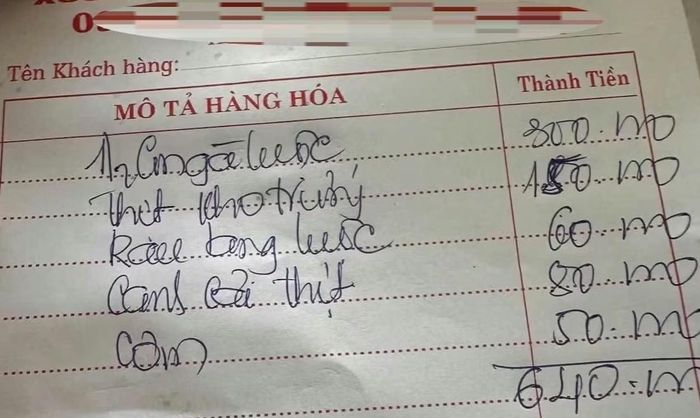  Bữa ăn 4 người giá 640.000 đồng ở quán B.C. bị phản ánh là chưa hợp lý. 