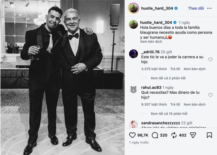 Bài đăng kêu cứu đầy khó hiểu của cha Yamal trên Instagram.