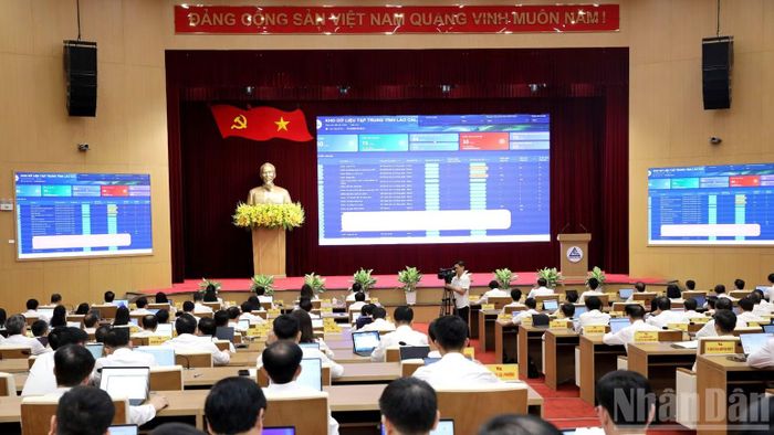 Quang cảnh khai trương kho dữ liệu dùng chung và cổng dữ liệu mở tỉnh Lào Cai. (Ảnh: Cổng thông tin điện tử tỉnh Lào Cai)