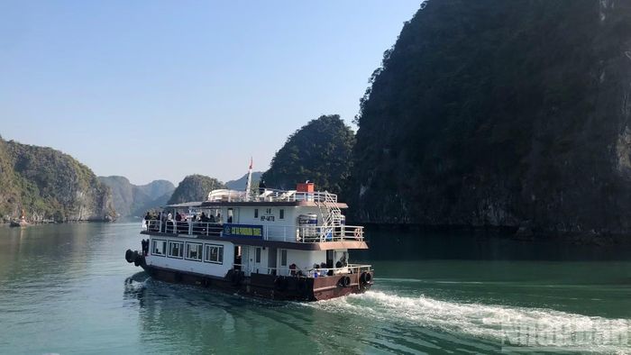 Tàu chở khách tham quan Vịnh Cát Bà.