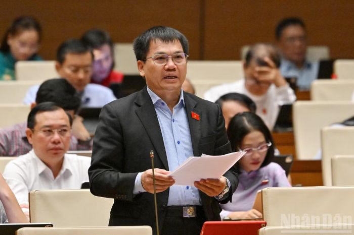 Đại biểu Dương Khắc Mai (Đoàn Lâm Đồng) phát biểu tại hội trường. (Ảnh: THỦY NGUYÊN)
