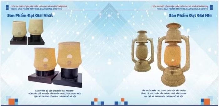 Một số sản phẩm mây, tre, giang đan, guột tế đoạt giải. (Ảnh: Ban tổ chức)