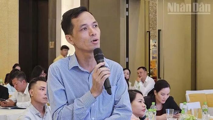Doanh nghiệp đến từ tỉnh Lâm Đồng chia sẻ mong muốn hợp tác phát triển sản phẩm nông nghiệp chất lượng cao. (Ảnh: Mai Luận)