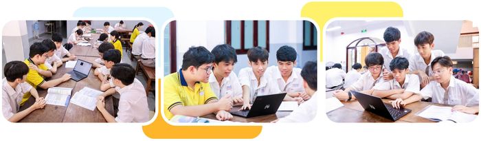  Học sinh Trường THPT chuyên Lê Hồng Phong, Phường Chợ Quán, TPHCM học nhóm về AI sau giờ học. Ảnh: HOÀNG TRIỀU 