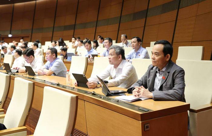  Bí thư Thành ủy TPHCM Trần Lưu Quang cùng các đại biểu Quốc hội dự phiên họp sáng 29-10. Ảnh: QUANG PHÚC 