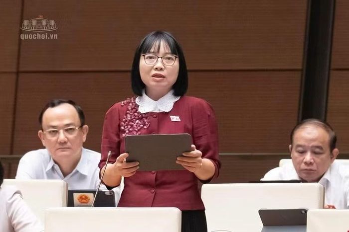 Đại biểu Quốc hội Nguyễn Thị Việt Nga (đoàn Hải Phòng) góp ý Luật Đất đai (sửa đổi). Ảnh: Quốc hội.