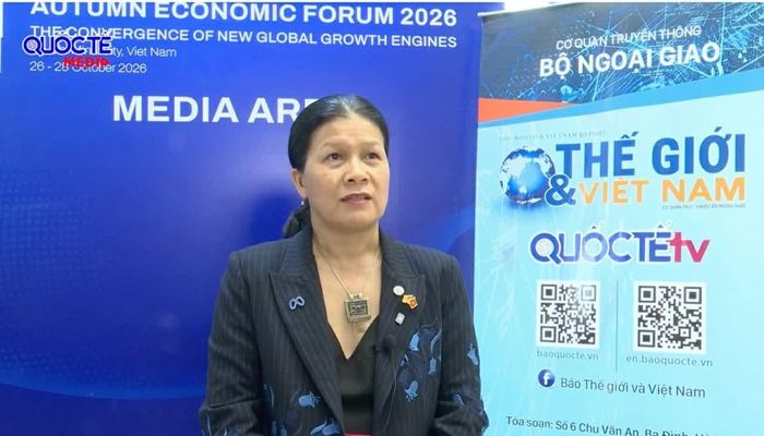 Bà Nguyễn Thị Thu Thảo, Giám đốc Chính sách công của Meta phụ trách Việt Nam, Lào, Campuchia và Myanmar, trả lời phỏng vấn của Báo Thế giới và Việt Nam bên lề Diễn đàn Kinh tế mùa Thu 2026.