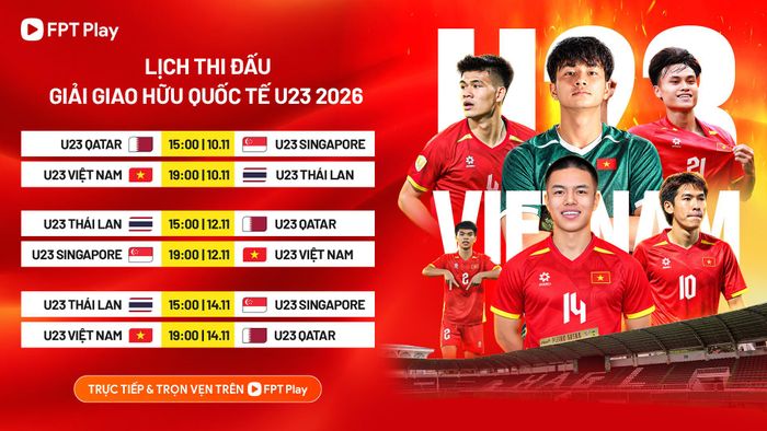 Lịch thi đấu giải giao hữu quốc tế U23 2026