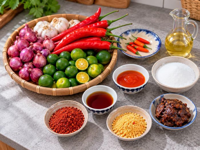 Nguyên liệu tươi và đúng là yếu tố tiên quyết tạo hương vị đặc trưng cho nước xốt Thái. Ảnh: AI