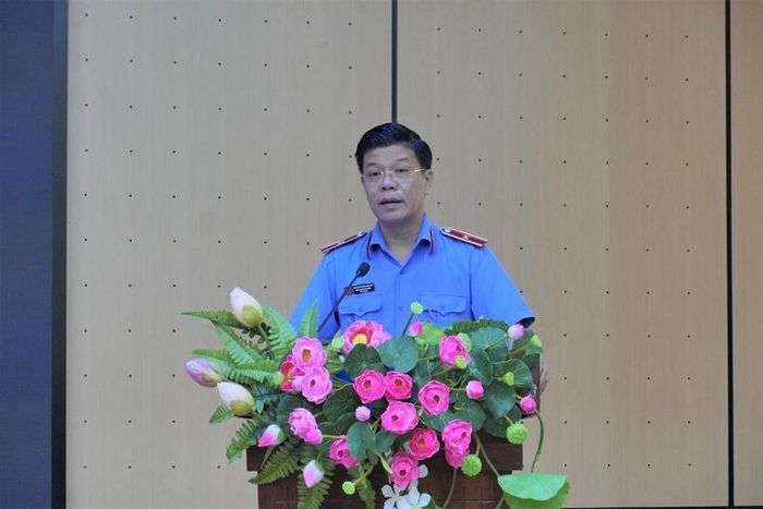  Đồng chí Kiều Hoài Phong, Viện trưởng VKSND tỉnh An Giang phát biểu tại hội nghị.