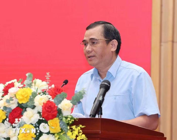 Đồng chí Vũ Đức Tú, Phó Trưởng Ban Thường trực Ban Tuyên giáo Đảng ủy các cơ quan Đảng Trung ương phát biểu tại hội nghị. (Ảnh: Phương Hoa/TTXVN)